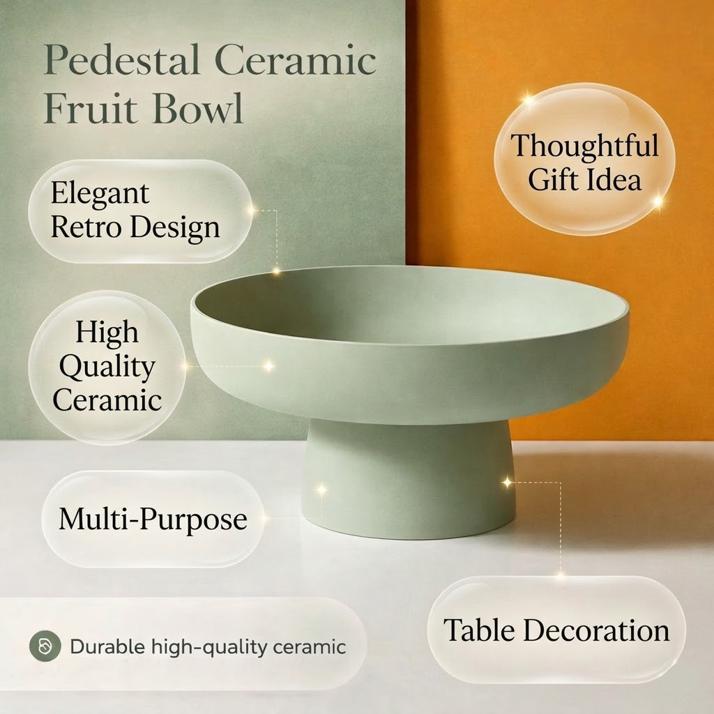 Contemporary Pedestal Fruit Bowl with Elevated Base and Wide Interior
