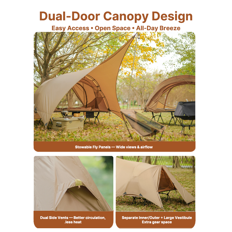 Cot-Compatible Solo Bivy Tent with Rainfly