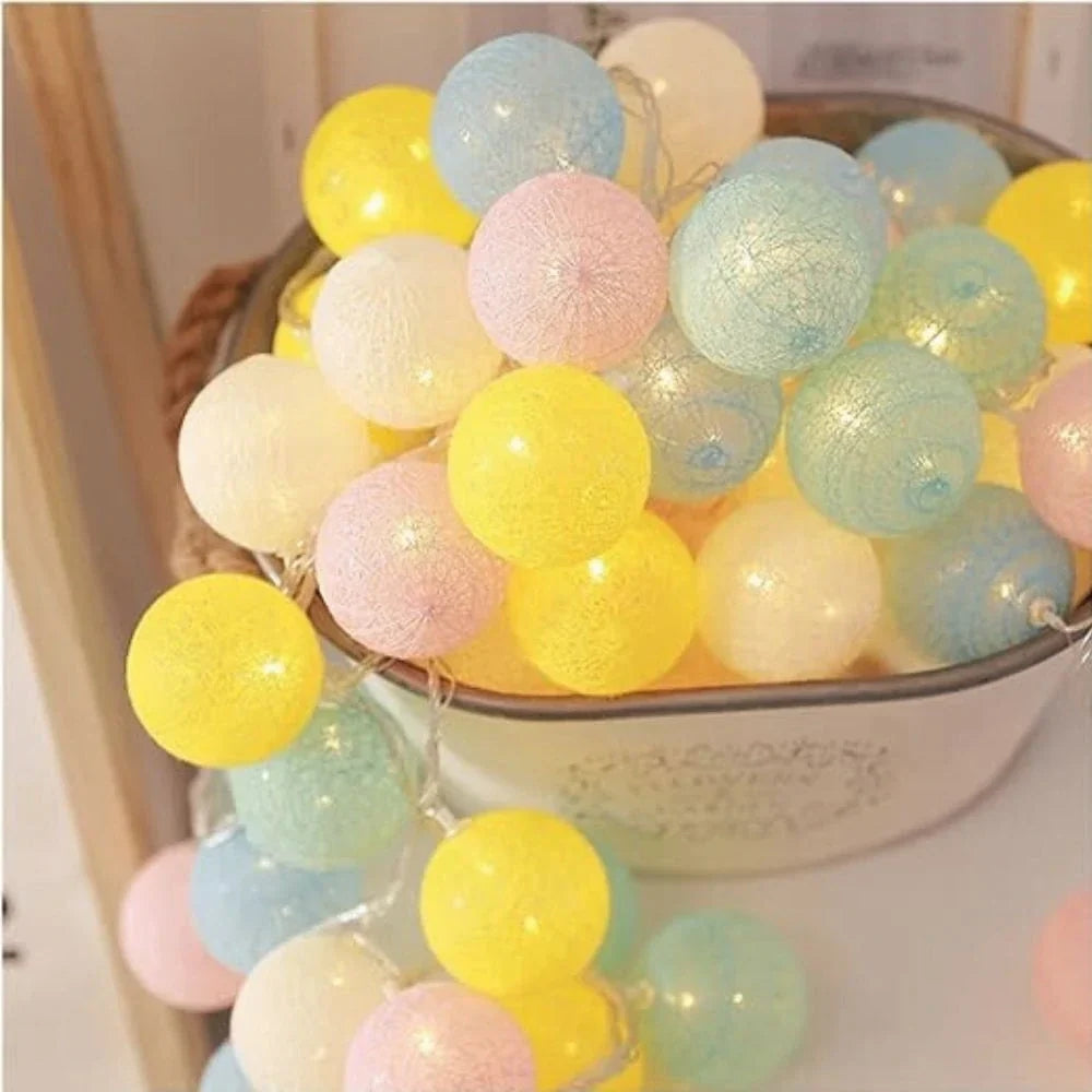Cotton Ball String Lights Garland - Decorative LED Ambient Lighting - Image 2