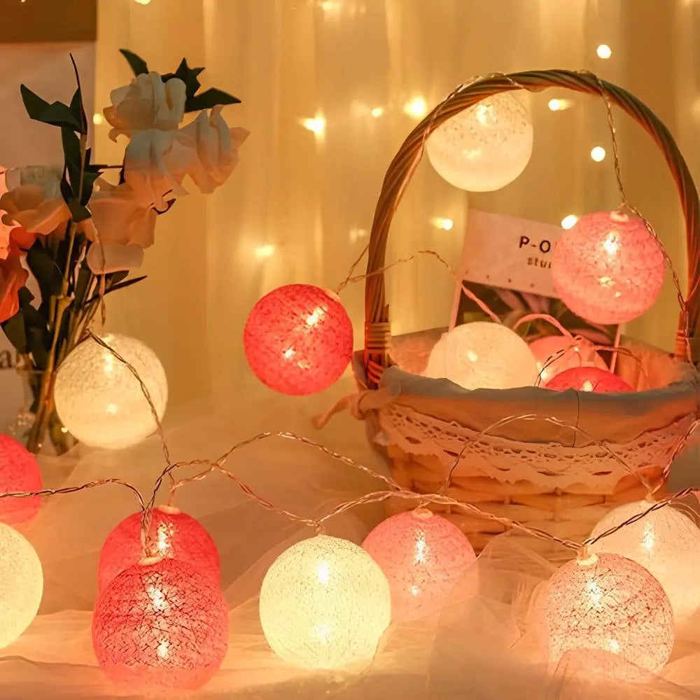 Cotton Ball String Lights Garland - Decorative LED Ambient Lighting - Image 8