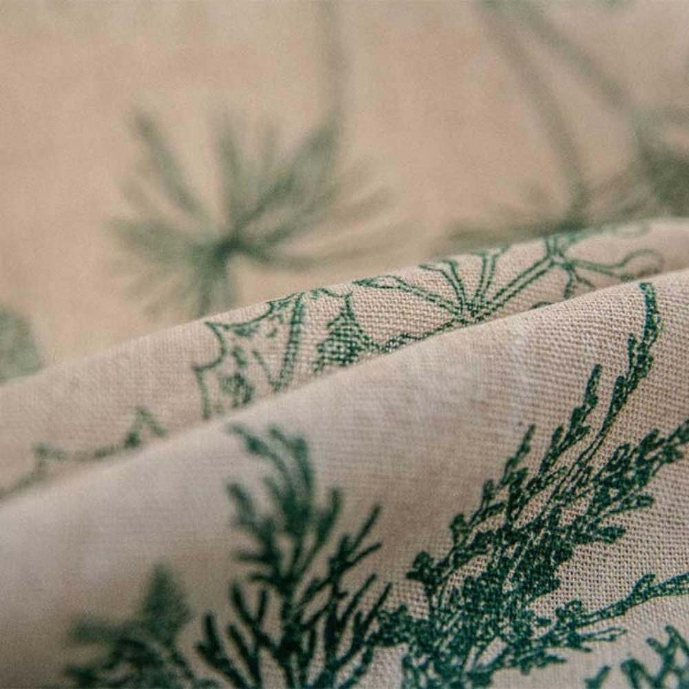 Cotton Linen Curtain - Green Pine and Bird Print - Tassel Edge - Semi-Blackout - Image 2