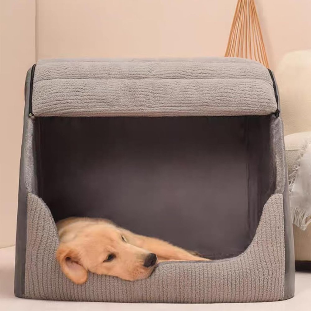 Cozy Tech Fabric Dog Bed - Enclosed Pet Den for Medium to Large Dogs - Removable Washable Cover - Image 5