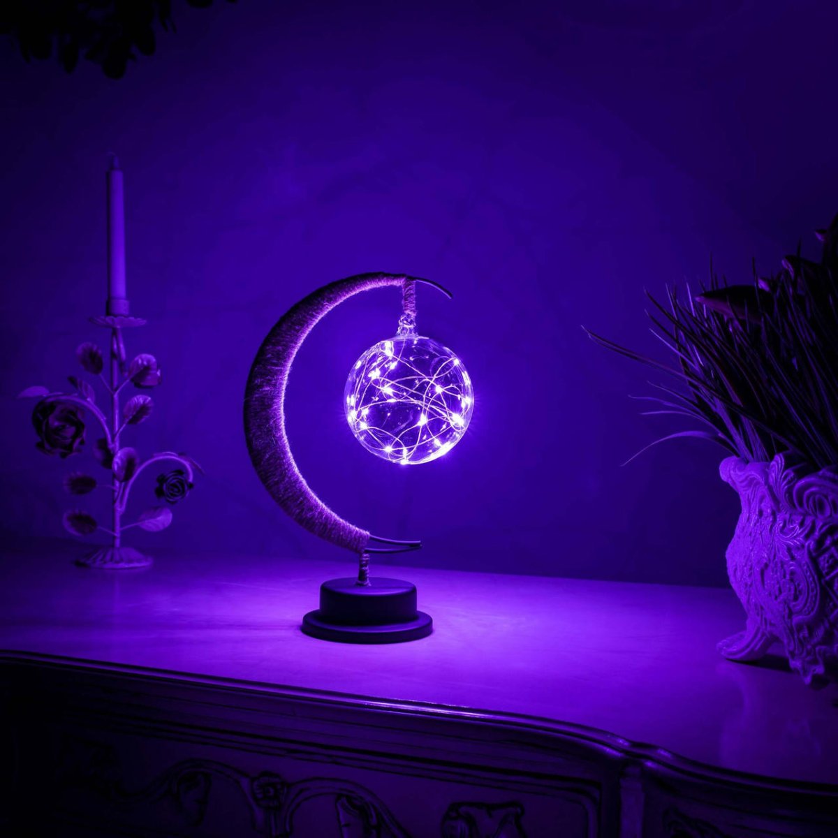 Crescent Moon Table Lamp - LED Fairy Light Sphere - Decorative Night Light - Warm Ambiance - Image 2
