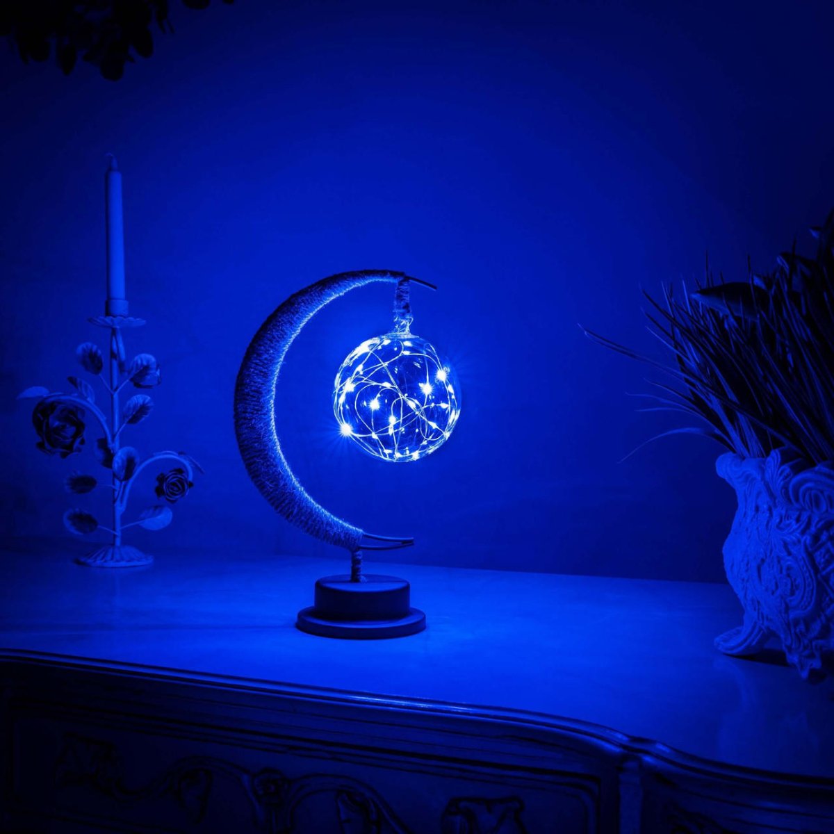 Crescent Moon Table Lamp - LED Fairy Light Sphere - Decorative Night Light - Warm Ambiance - Image 3
