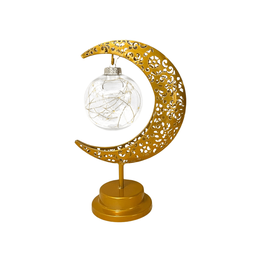Crescent Moon Table Lamp - LED Fairy Light Sphere - Decorative Night Light - Warm Ambiance - Image 4