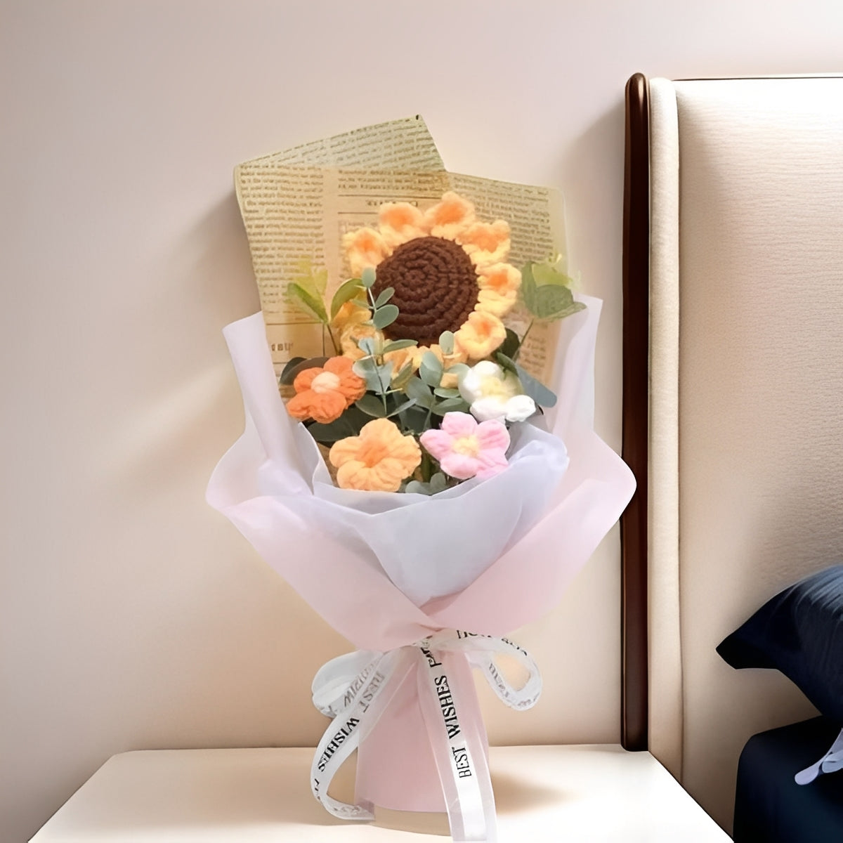 Crochet Floral Bouquet with Sunflowers and Daisies for Anniversaries and Celebrations