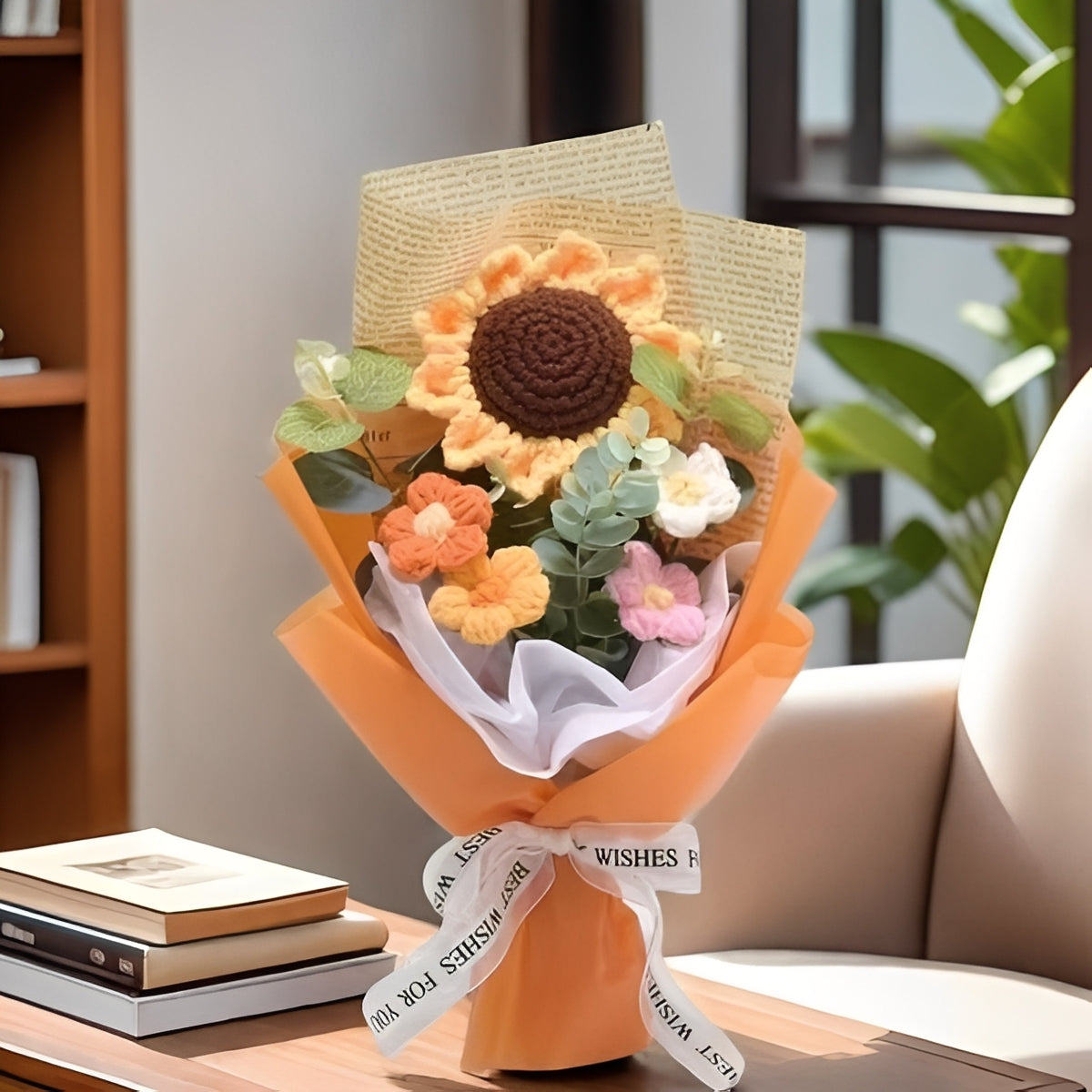 Crochet Floral Bouquet with Sunflowers and Daisies for Anniversaries and Celebrations