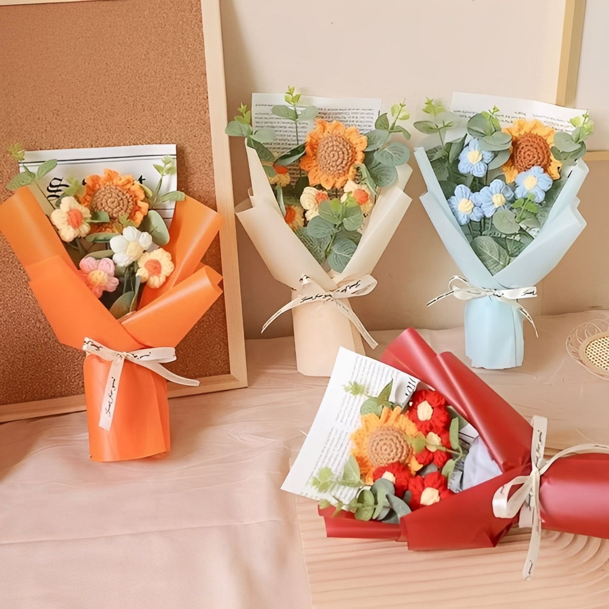 Crochet Floral Bouquet with Sunflowers and Daisies for Anniversaries and Celebrations