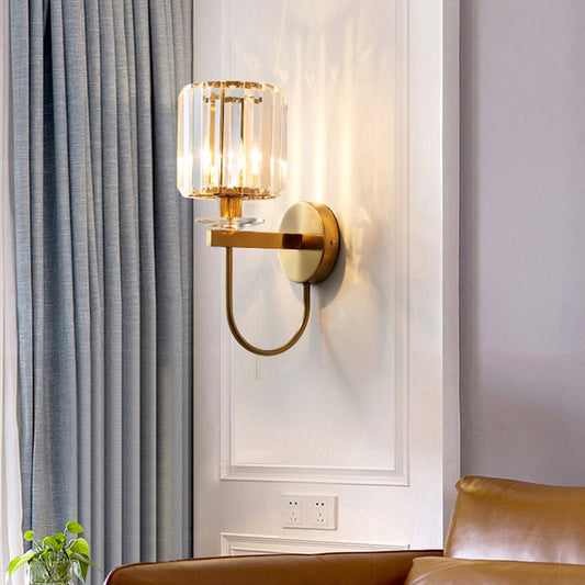 Crystal Wall Lamp - Gold Finish - Modern Cylinder Sconce - Living Room Lighting - Image 1