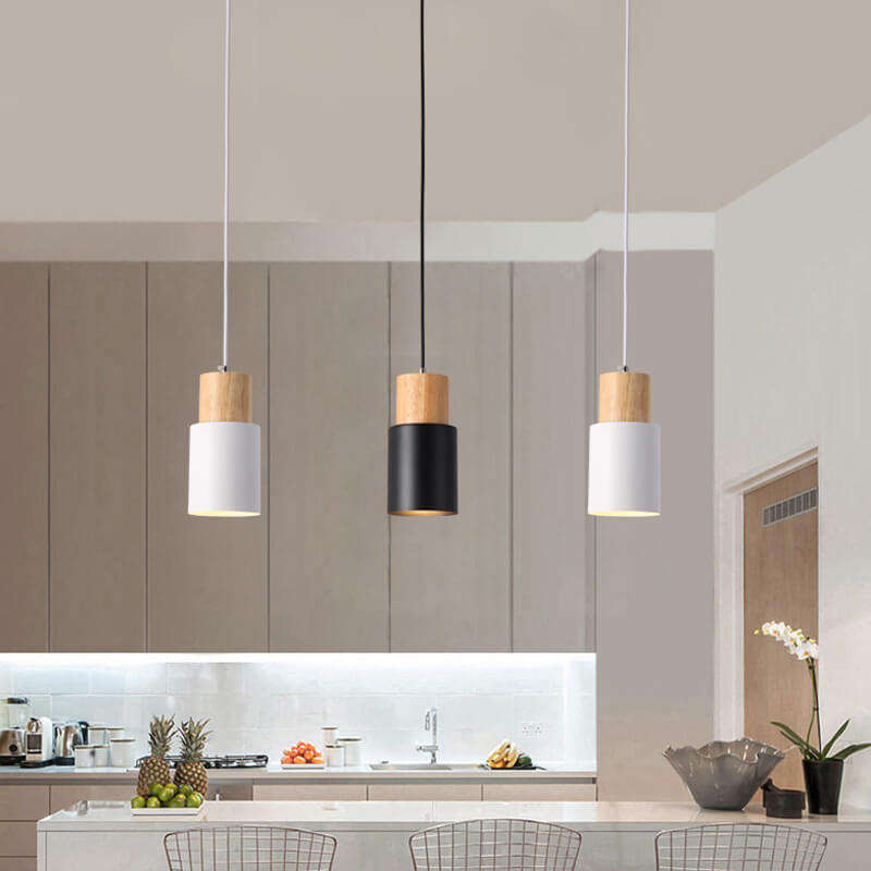 Cylinder Pendant Light - Nordic Style - Wood & Iron Accent Lighting - Image 2