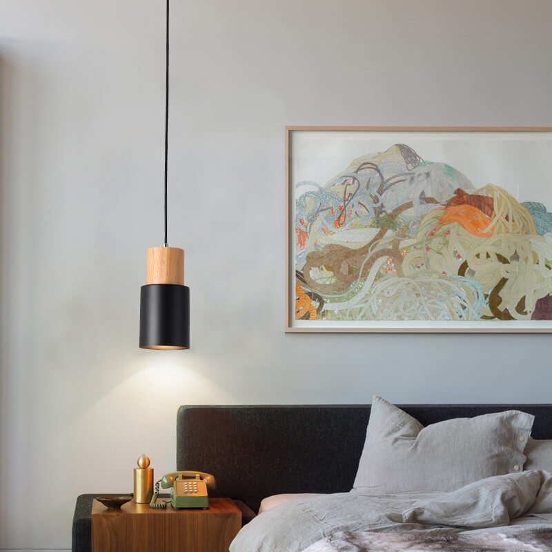 Cylinder Pendant Light - Nordic Style - Wood & Iron Accent Lighting - Image 3