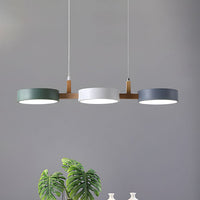 Cylinder Pendant Light - Wooden Accent - Modern Island Lighting for Dining Room