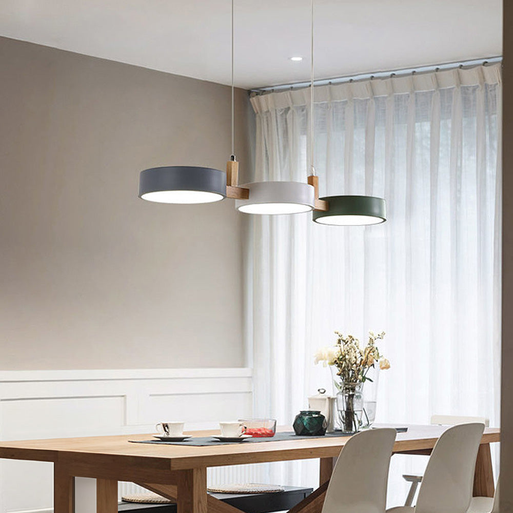 Cylinder Pendant Light - Wooden Accent - Modern Island Lighting for Dining Room - Image 5