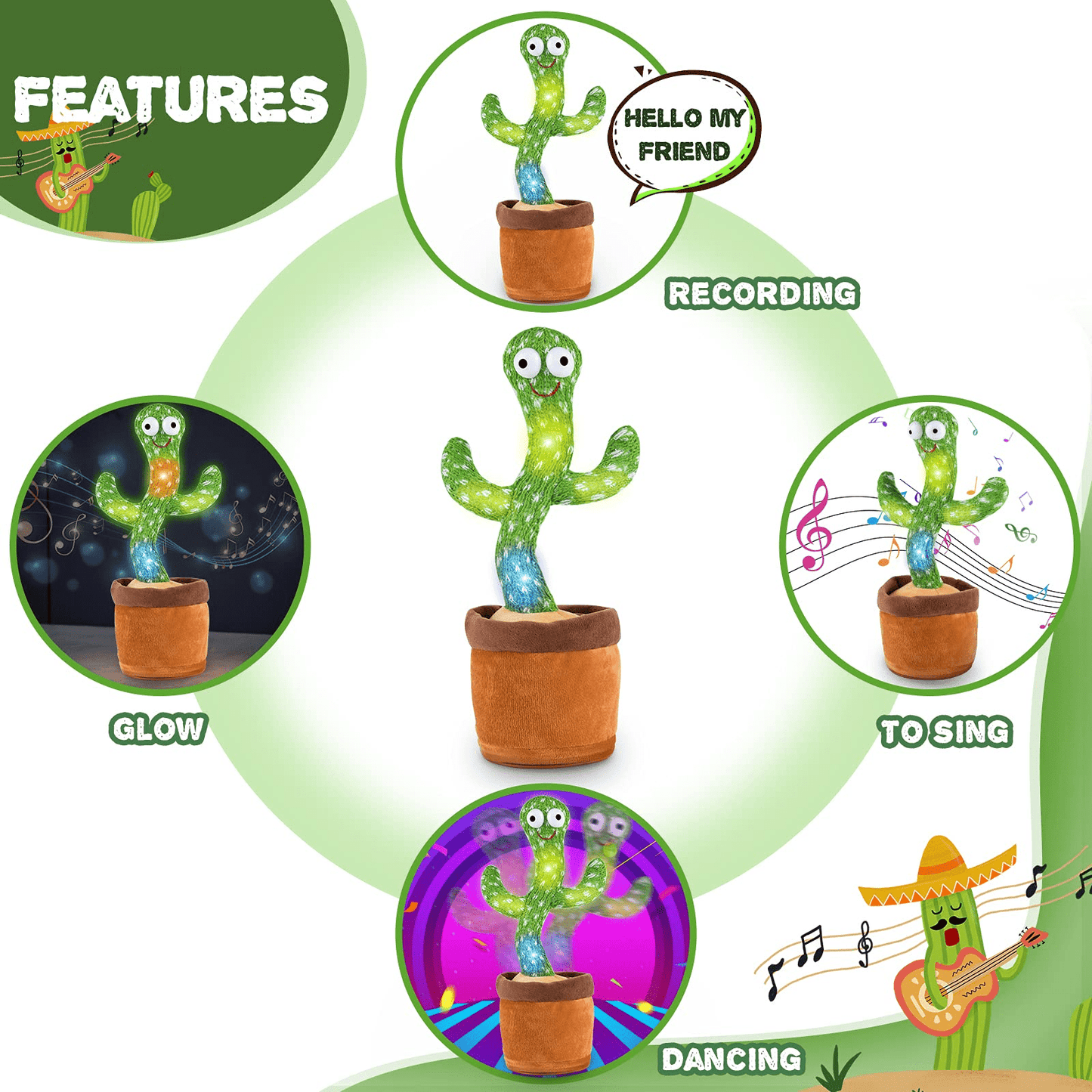 Dancing & Singing Cactus with 120 Songs (Can Also Repeat What You Say)