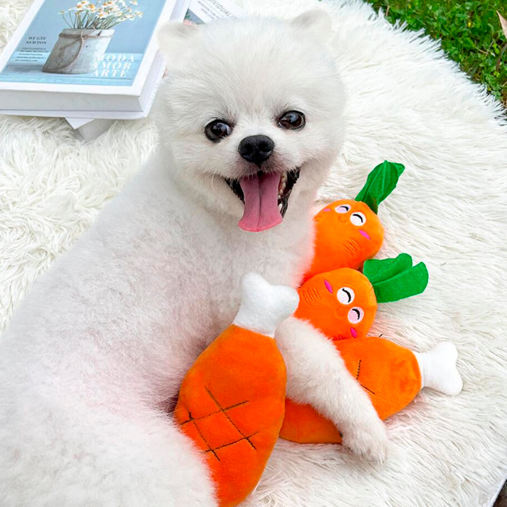 Dog Toy – Fun Carrot or Chicken Leg with Squeaker