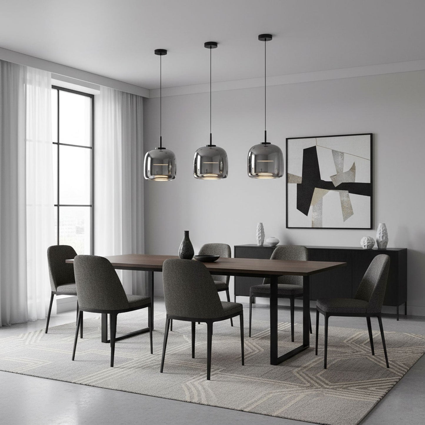 Dome Pendant Light - Smoked Glass - Modern Elegant Lighting - Image 4