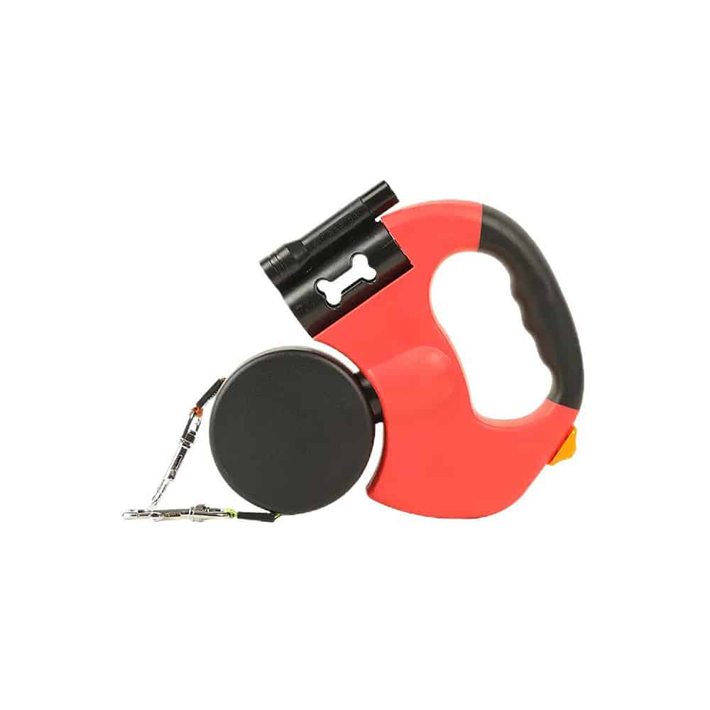 Double Dog Leash with Built-in LED Light and Dog Bag Holder
