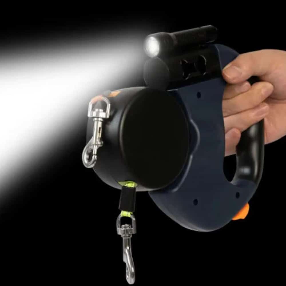 Double Dog Leash with Built-in LED Light and Dog Bag Holder