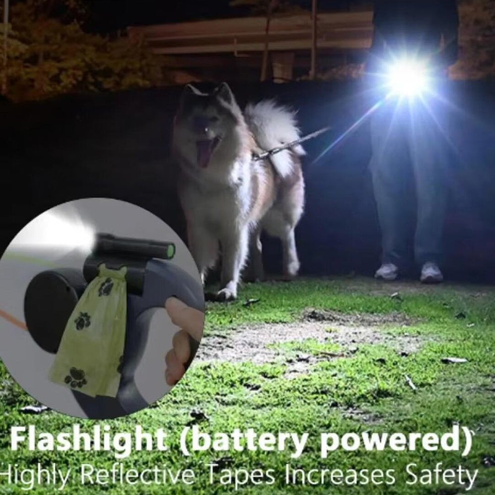 Double Dog Leash with Built-in LED Light and Dog Bag Holder