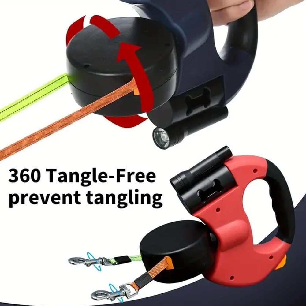 Double Dog Leash with Built-in LED Light and Dog Bag Holder