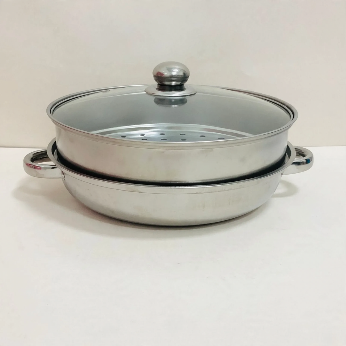 Double-Walled Stainless Steel Soup Pot with Glass Lid