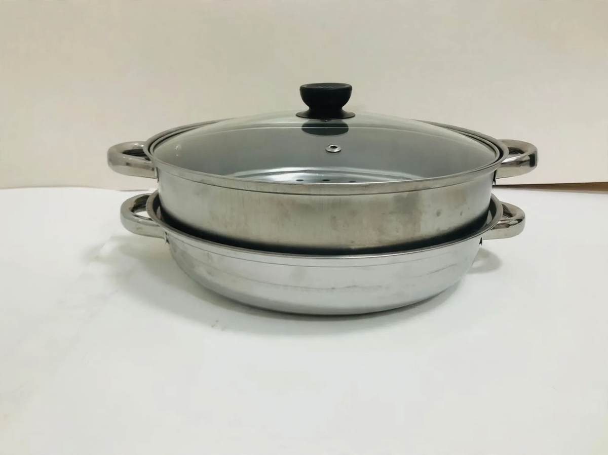 Double-Walled Stainless Steel Soup Pot with Glass Lid