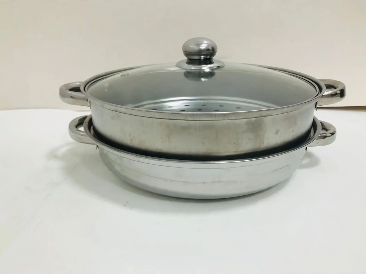 Double-Walled Stainless Steel Soup Pot with Glass Lid