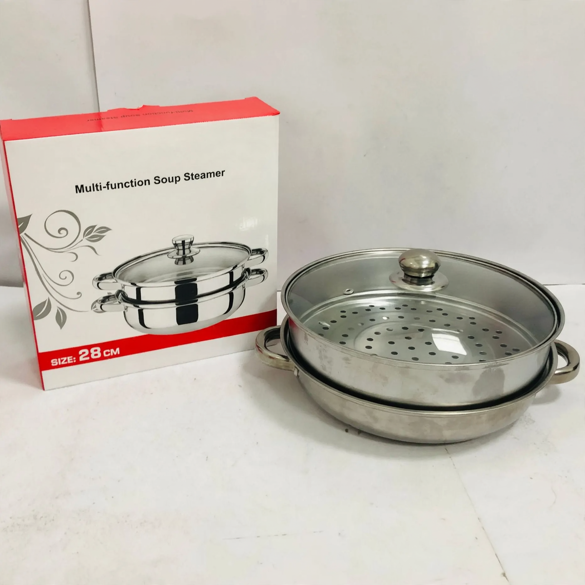 Double-Walled Stainless Steel Soup Pot with Glass Lid