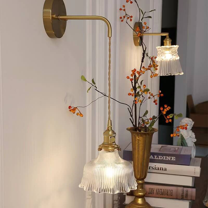 Elegant Brass & Glass Wall Sconce - Stylish Floral Wall Light - Image 5