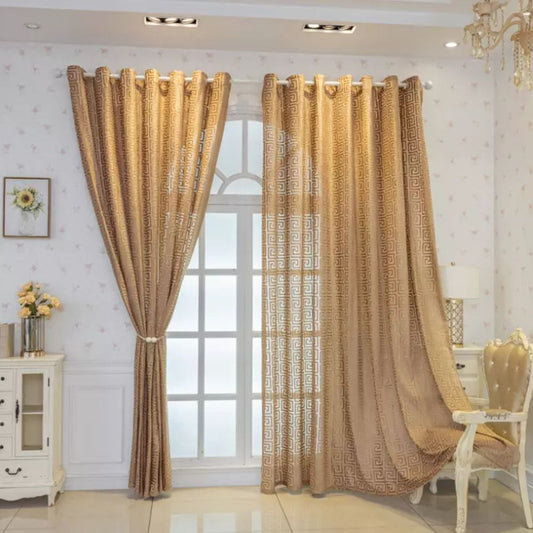Elegant Embroidered Curtain - Maze Pattern - Light Filtering Window Treatment - Image 1