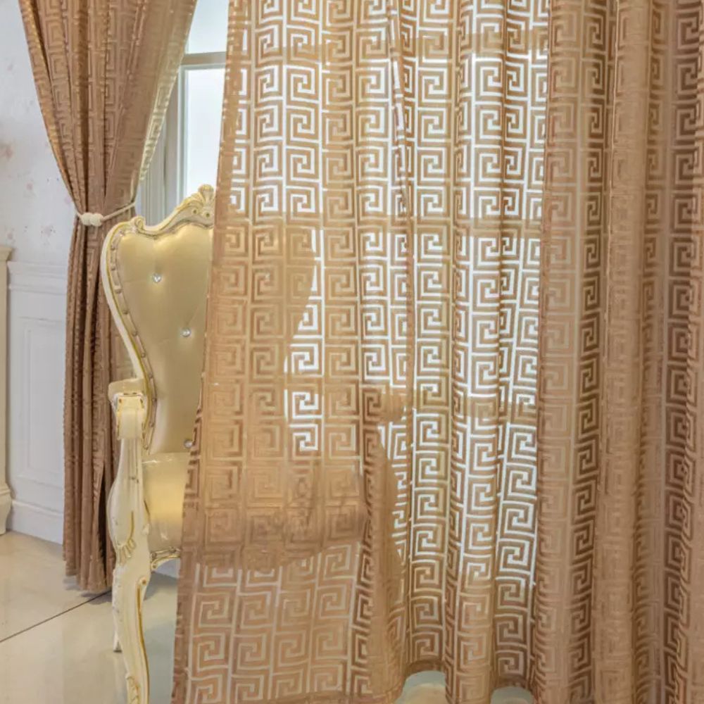 Elegant Embroidered Curtain - Maze Pattern - Light Filtering Window Treatment - Image 3