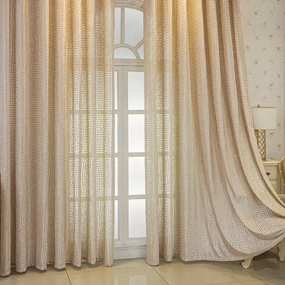 Elegant Embroidered Curtain - Maze Pattern - Light Filtering Window Treatment - Image 4