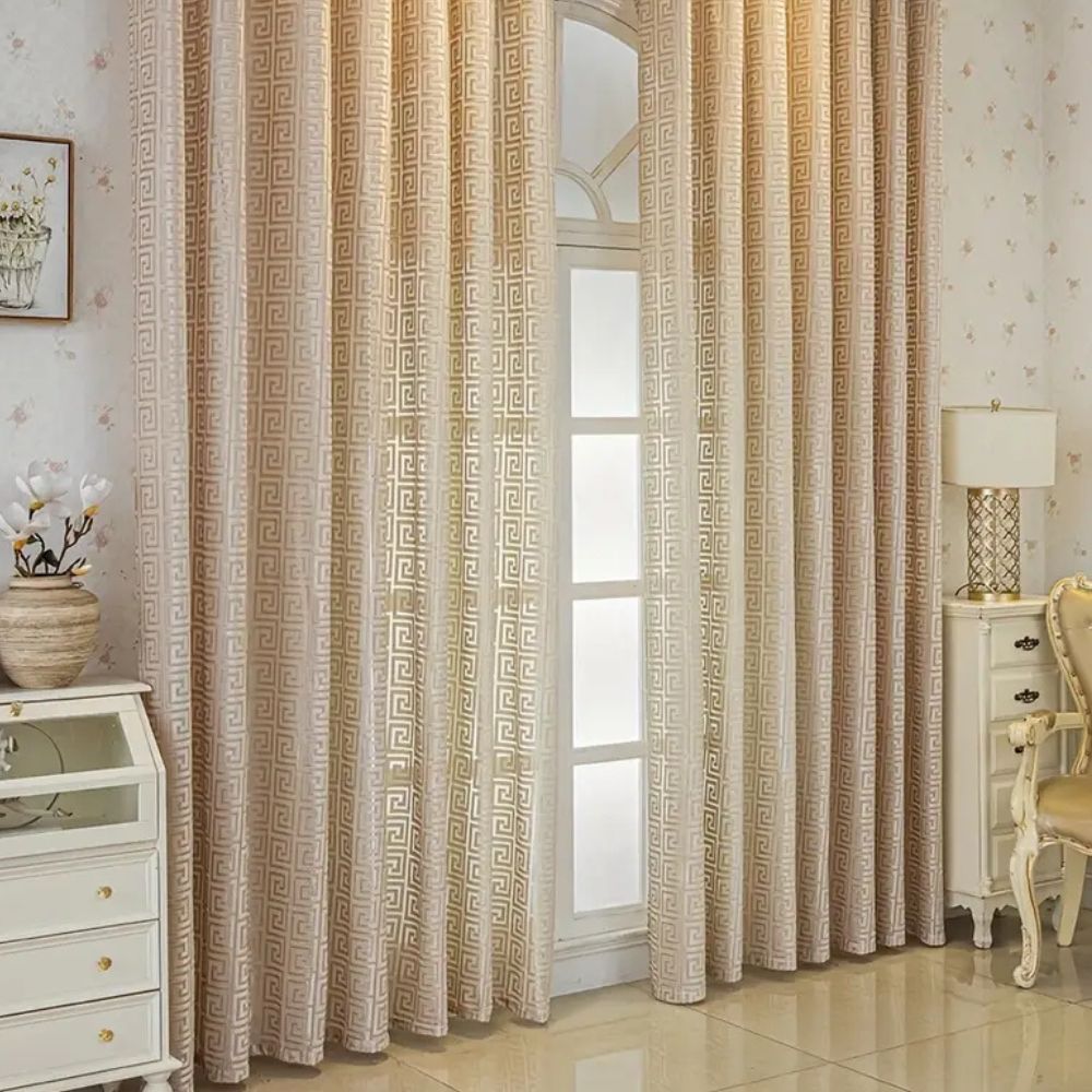 Elegant Embroidered Curtain - Maze Pattern - Light Filtering Window Treatment - Image 5