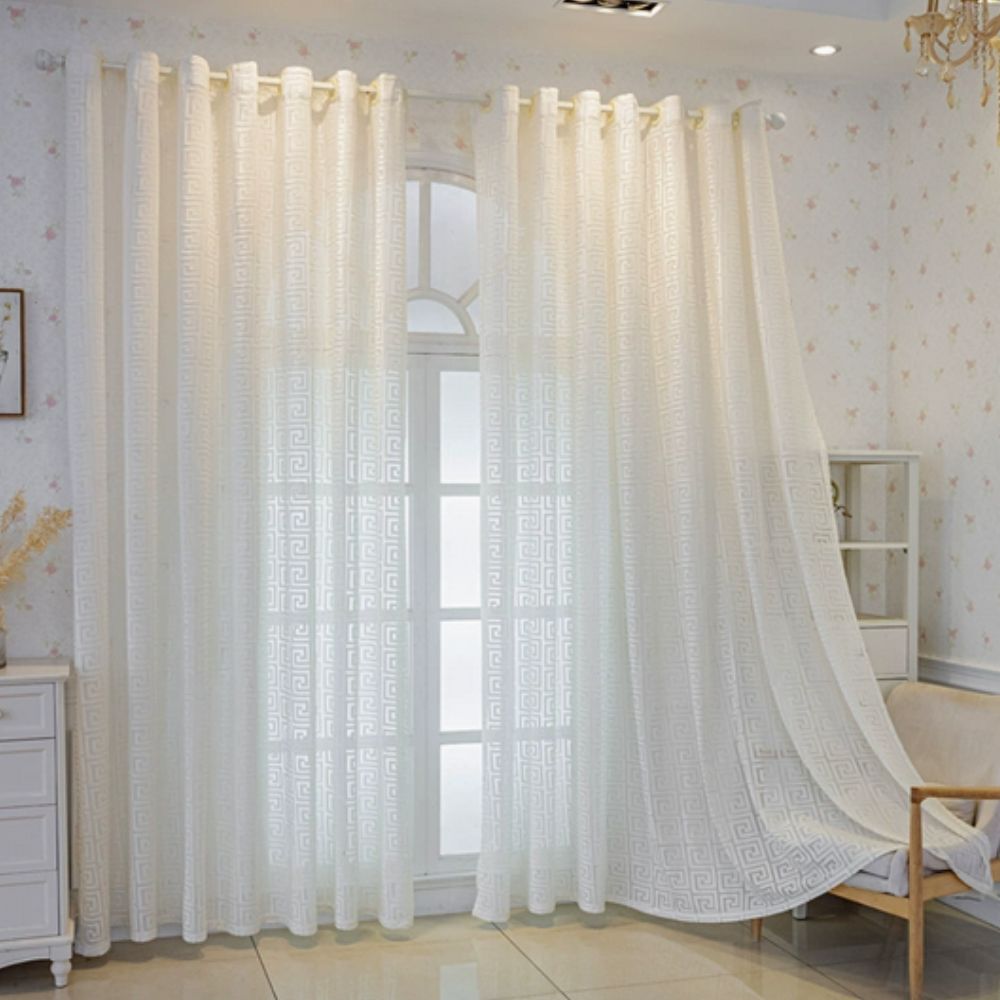 Elegant Embroidered Curtain - Maze Pattern - Light Filtering Window Treatment - Image 9