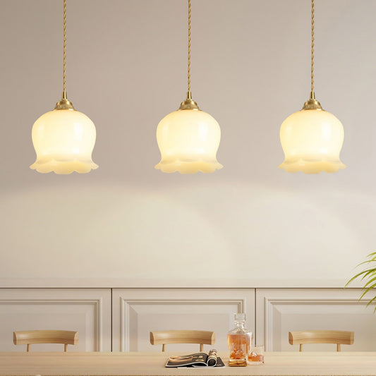 Elegant Glass Petal Pendant Light - Resin & Wrought Iron Fixture - Stylish Hanging Lamp - Image 1