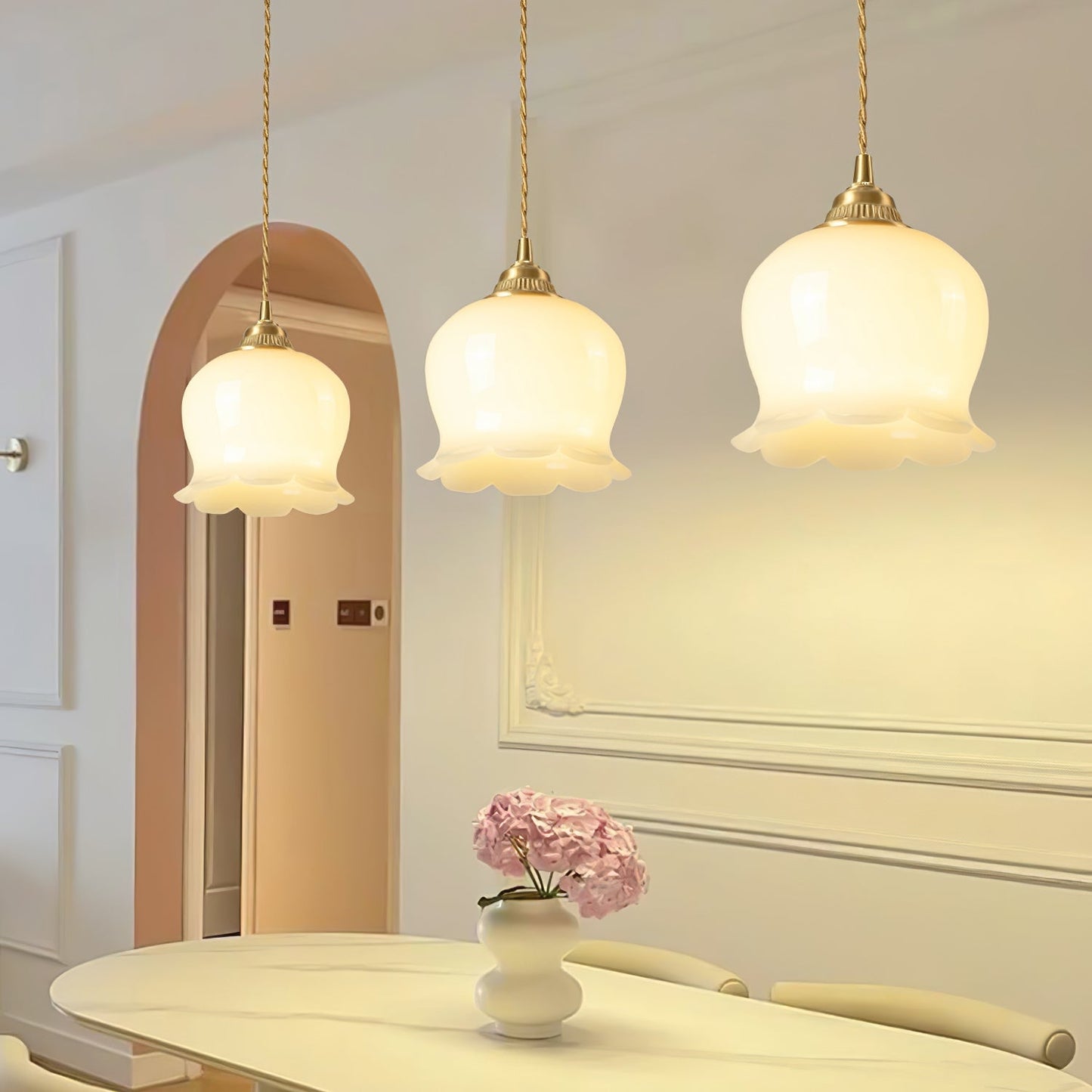 Elegant Glass Petal Pendant Light - Resin & Wrought Iron Fixture - Stylish Hanging Lamp - Image 3