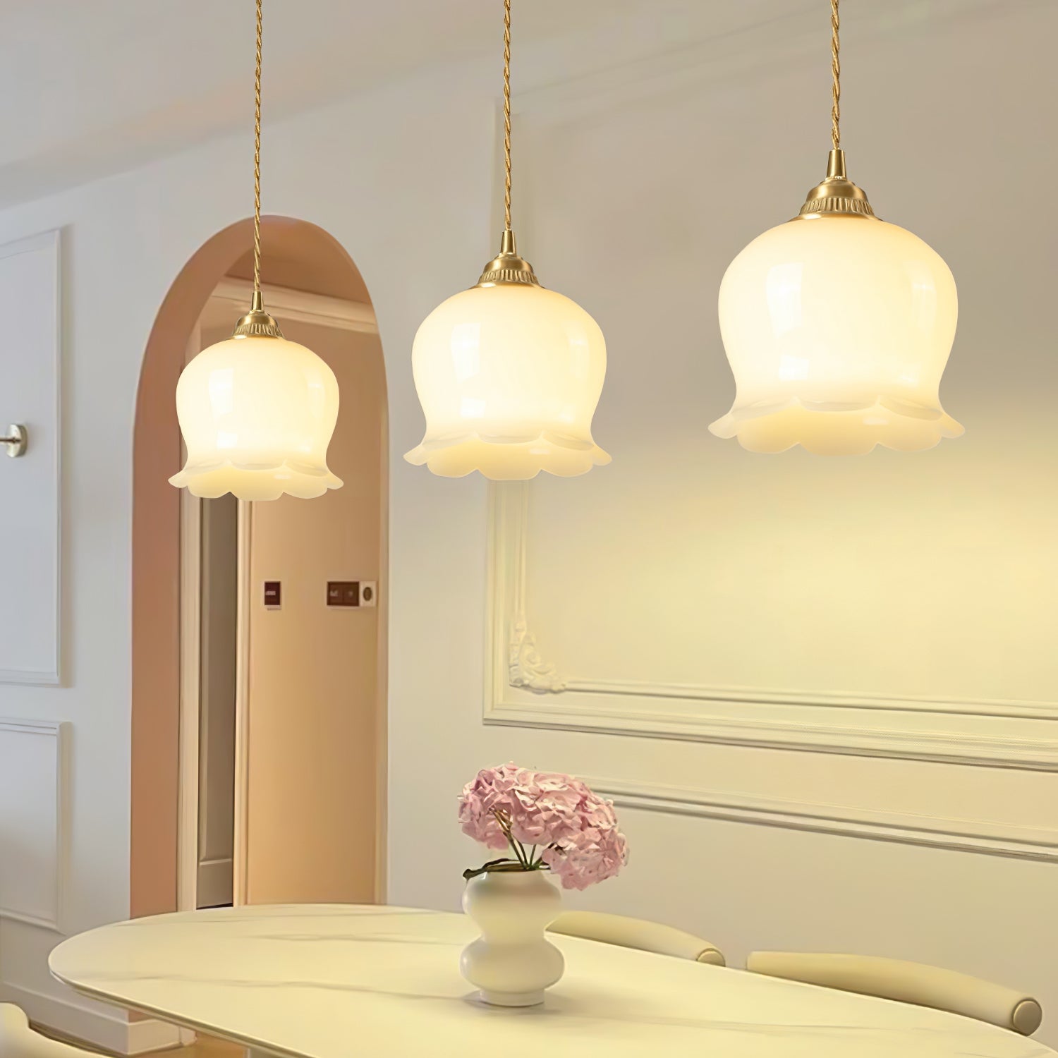 Elegant Glass Petal Pendant Light - Resin & Wrought Iron Fixture - Stylish Hanging Lamp - Image 3