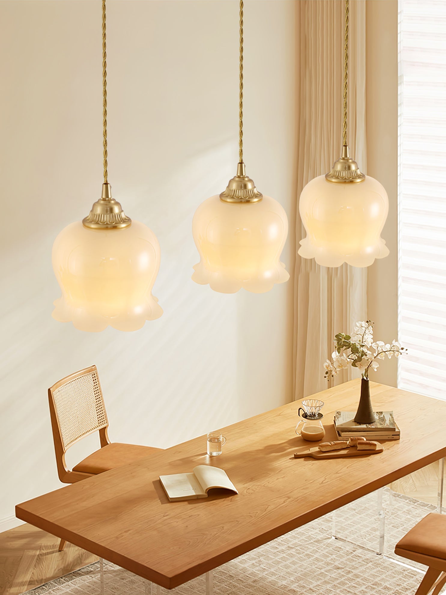 Elegant Glass Petal Pendant Light - Resin & Wrought Iron Fixture - Stylish Hanging Lamp - Image 4