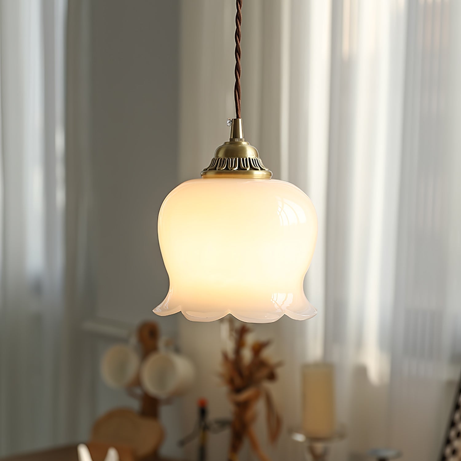 Elegant Glass Petal Pendant Light - Resin & Wrought Iron Fixture - Stylish Hanging Lamp - Image 5