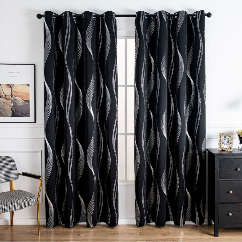 Elegant Wave Pattern Curtain - Blackout - Geometric Print - Room Darkening - Casa & Beyond - Image 3