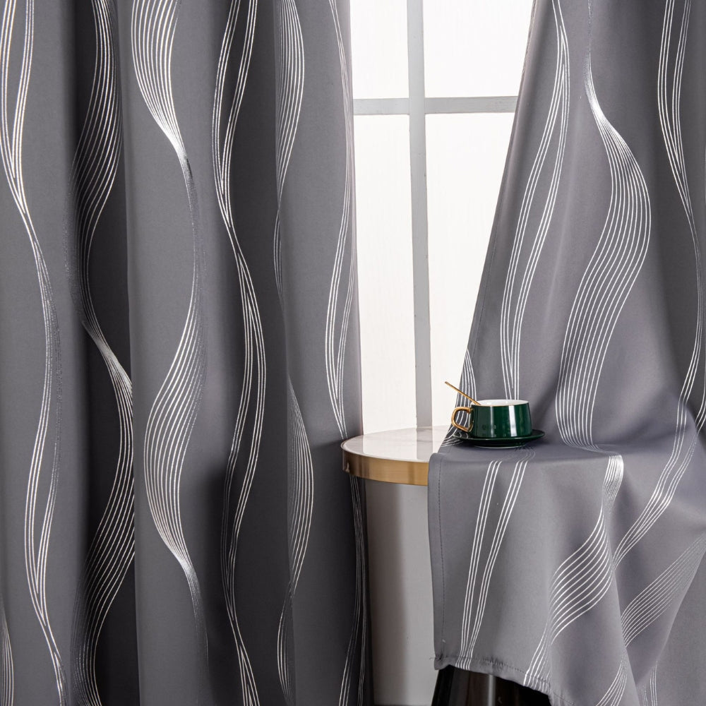 Elegant Wave Pattern Curtain - Blackout - Geometric Print - Room Darkening - Casa & Beyond - Image 4