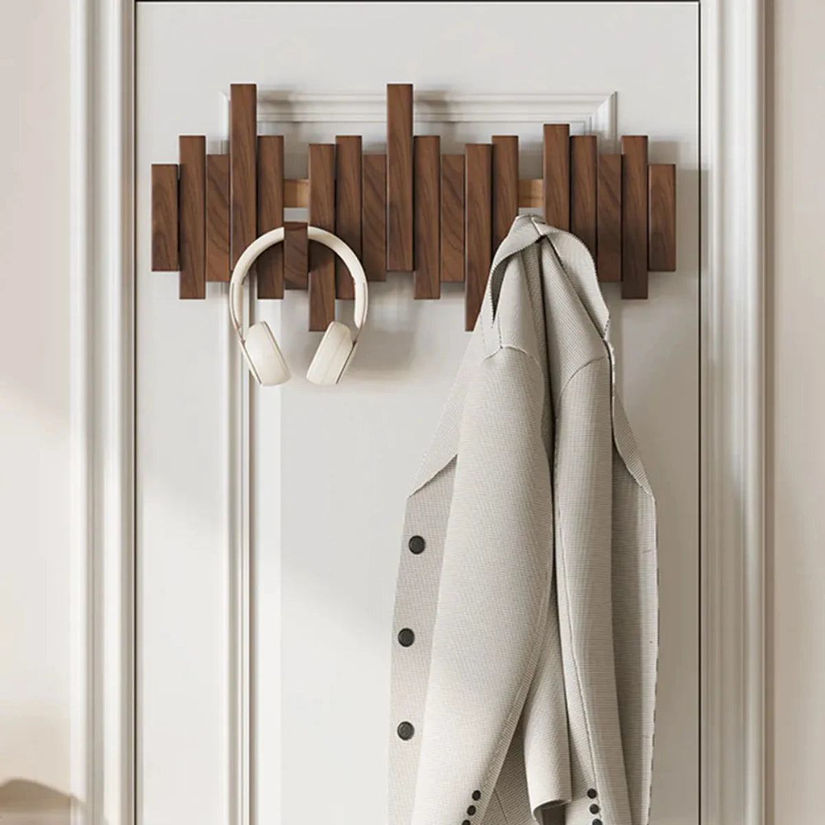 Elegant Wooden Coat Rack Piano Style - Walnut & Beech