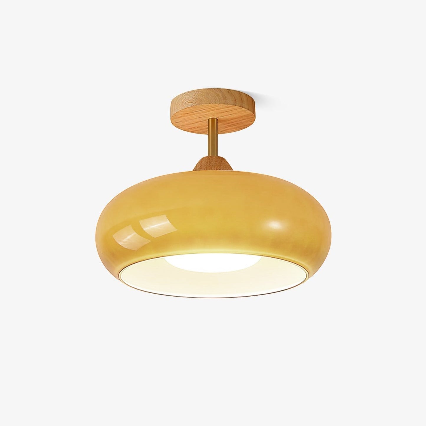Elegant Wooden & Glass Dome Ceiling Light - Stylish Semi-Flush Mount - Image 1