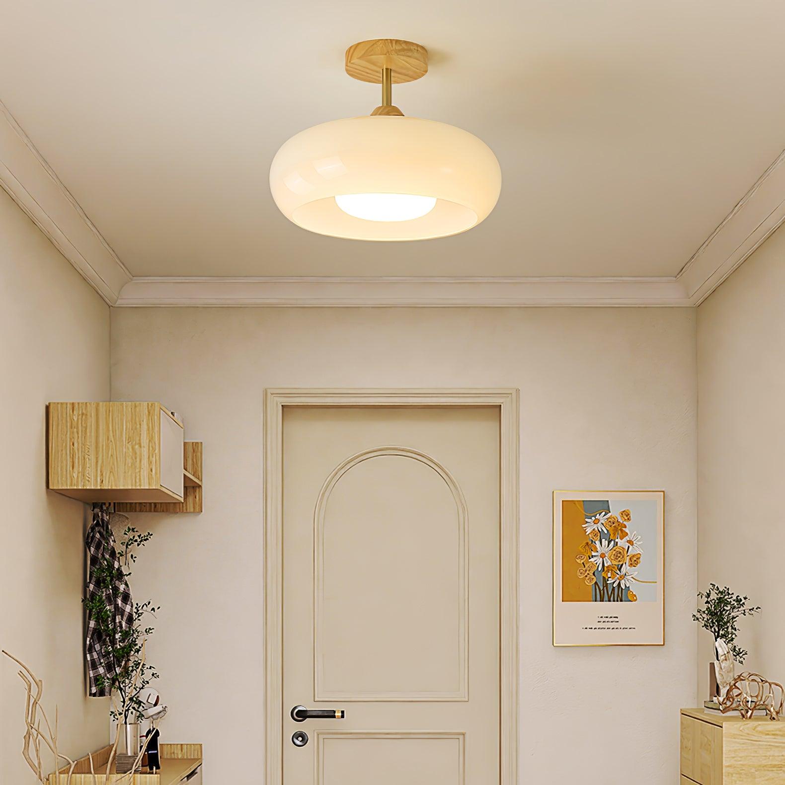 Elegant Wooden & Glass Dome Ceiling Light - Stylish Semi-Flush Mount - Image 2