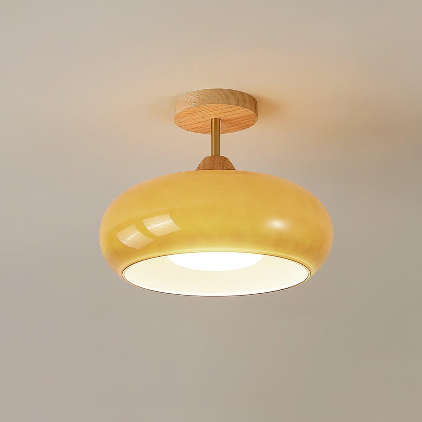 Elegant Wooden & Glass Dome Ceiling Light - Stylish Semi-Flush Mount - Image 7