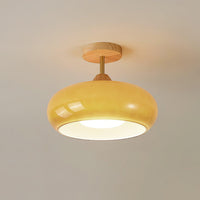 Elegant Wooden & Glass Dome Ceiling Light - Stylish Semi-Flush Mount