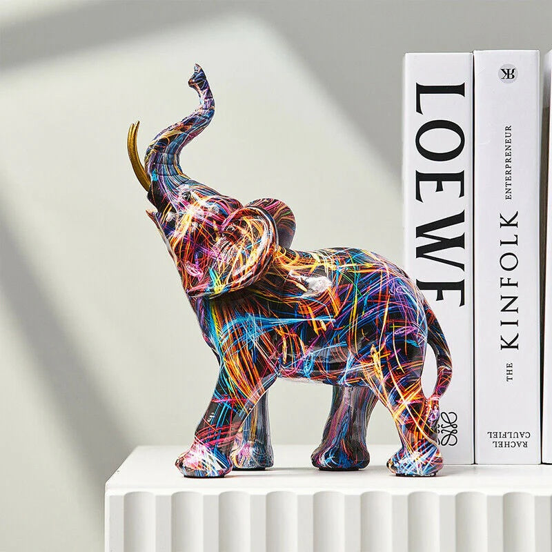 Elephant Figurine - Colorful Graffiti Resin Sculpture - Modern Art Decor - Image 2