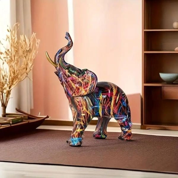 Elephant Figurine - Colorful Graffiti Resin Sculpture - Modern Art Decor - Image 3