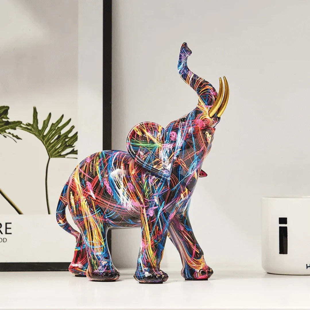 Elephant Figurine - Colorful Graffiti Resin Sculpture - Modern Art Decor - Image 4