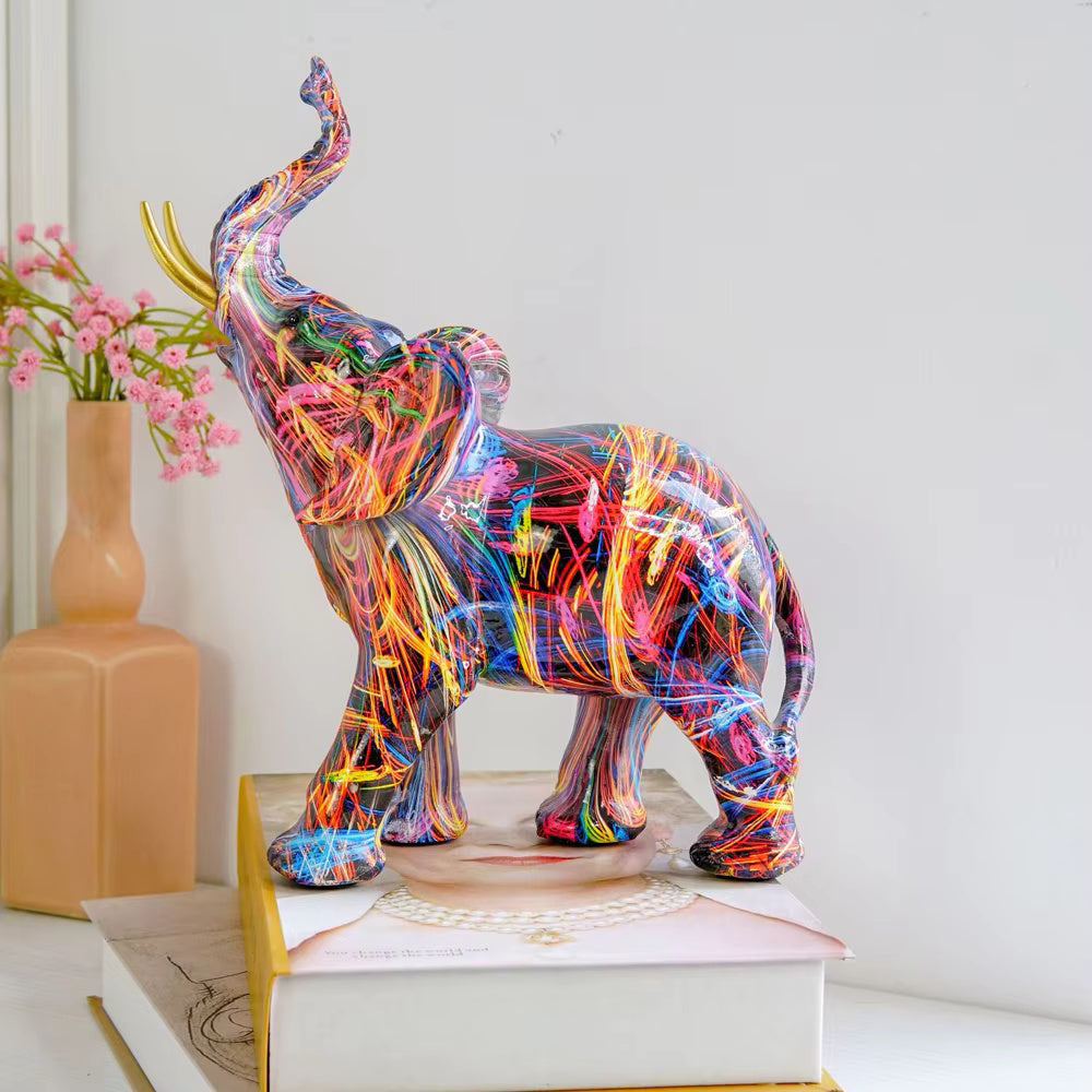 Elephant Figurine - Colorful Graffiti Resin Sculpture - Modern Art Decor - Image 5